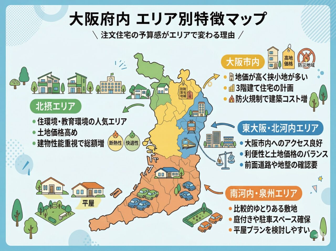 大阪府内のエリア別特徴マップ