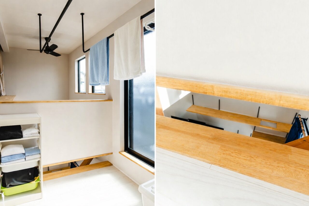 吹抜けとつながる2階ランドリースペース