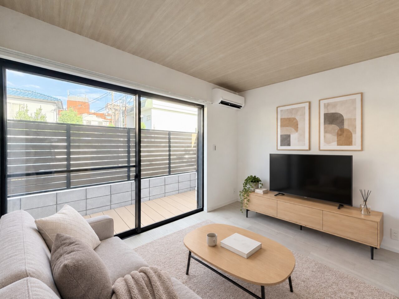 breeze terrace 本町 LDKのテレビ側から見た家具配置イメージ