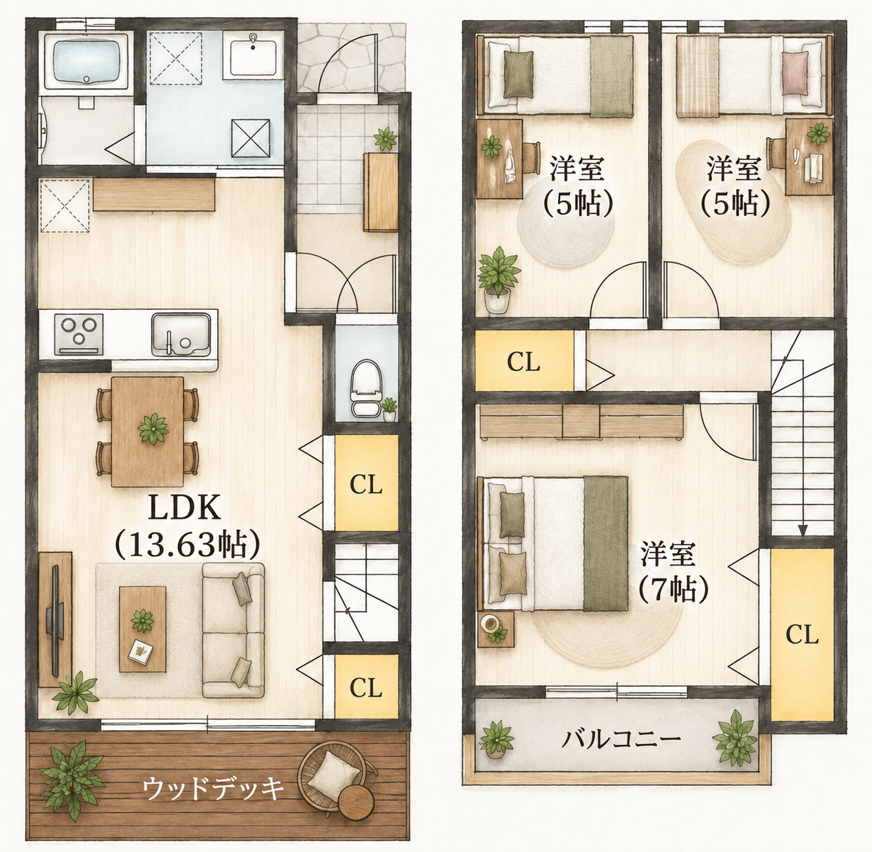 breeze terrace 本町 3LDK 71.63平方メートル 1階2階間取り図