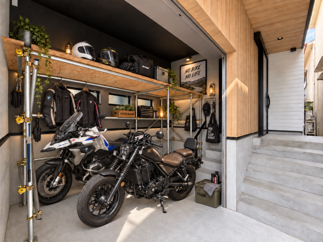 約7.3帖のバイクガレージ使用イメージ
